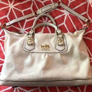 White leather coach bag